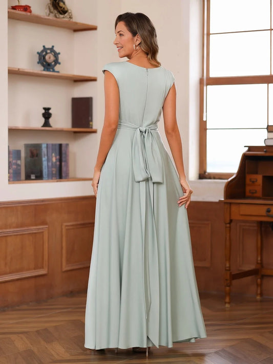 Dusty Sage floor-length mother of the bride dress, alternate view showing the bodice and skirt