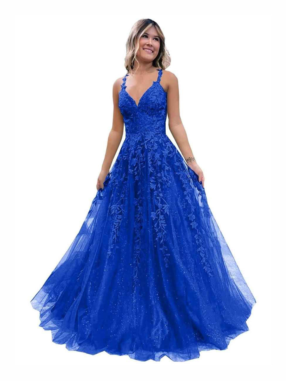 Royal Blue floor-length prom dress, alternate view showing the bodice and skirt