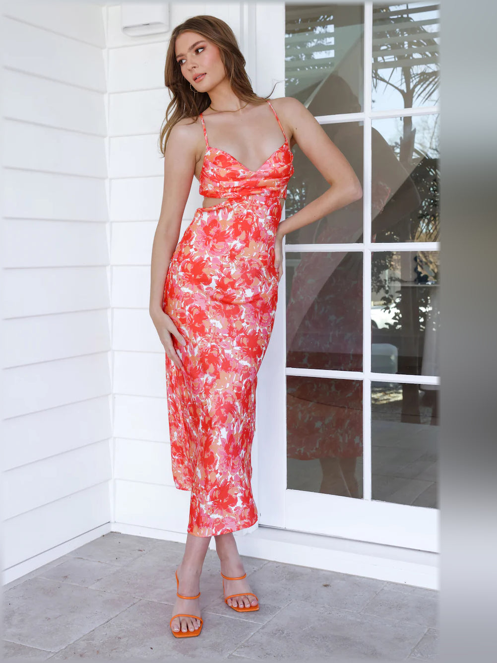 Orange midi formal dress, alternate view