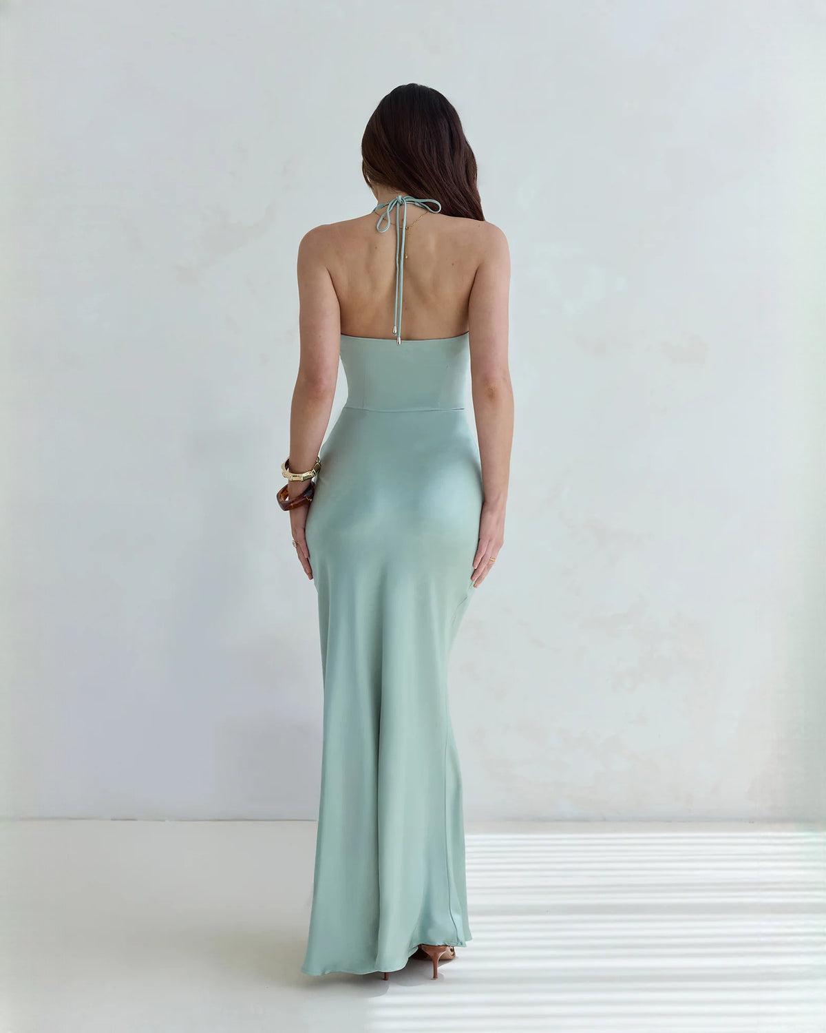 halter neck satin a-line maxi bridesmaid dress - image 2