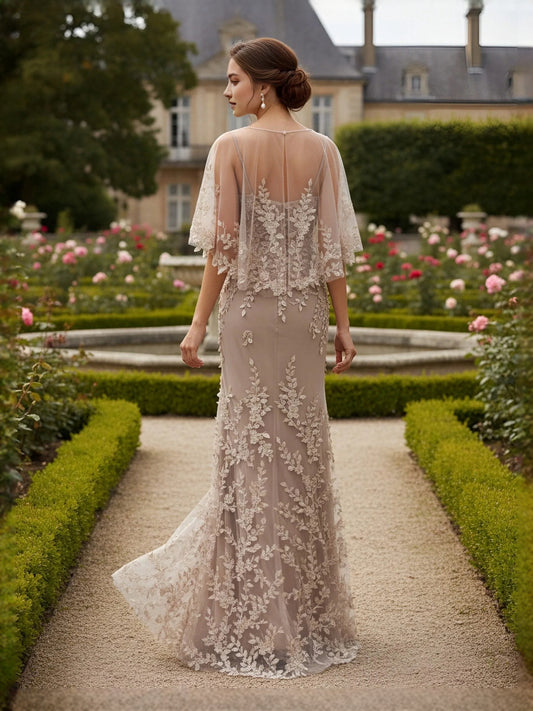 Ivory white maxi mother of the bride dress, alternate view showing the bodice and skirt