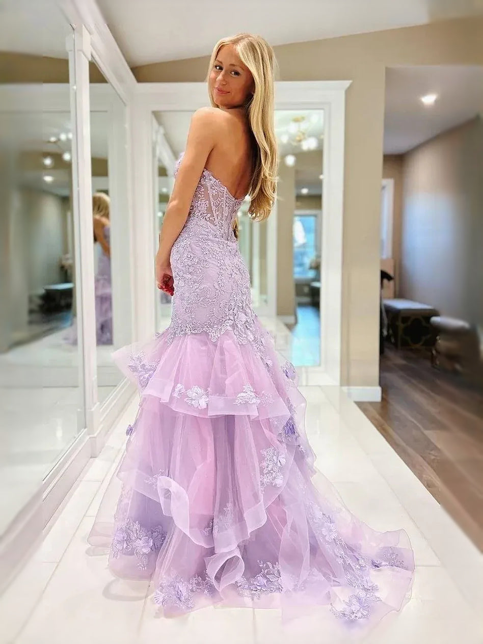 Lavender floor-length prom dress, alternate view showing the bodice and skirt