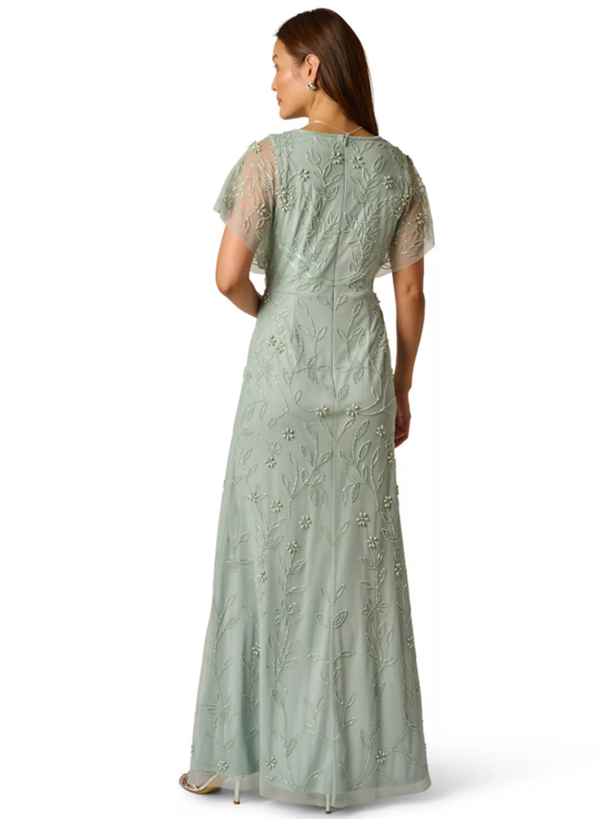 Dusty Sage high-low mother of the bride dress, alternate view showing the bodice and skirt