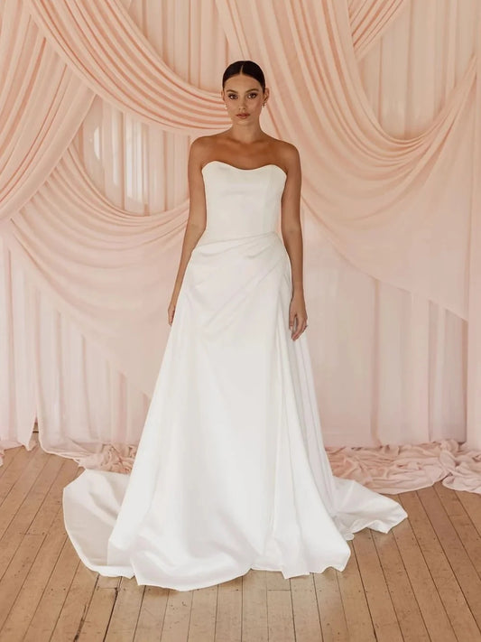 Ivory floor-length wedding dress, alternate view showing the bodice and skirt