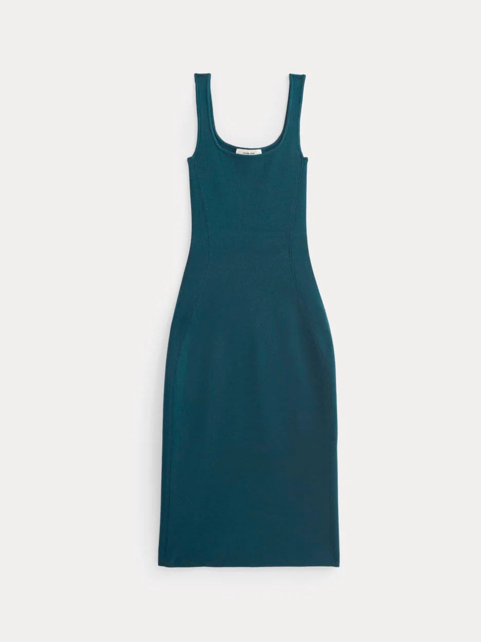 Teal midi formal dress with square neckline, alternate view