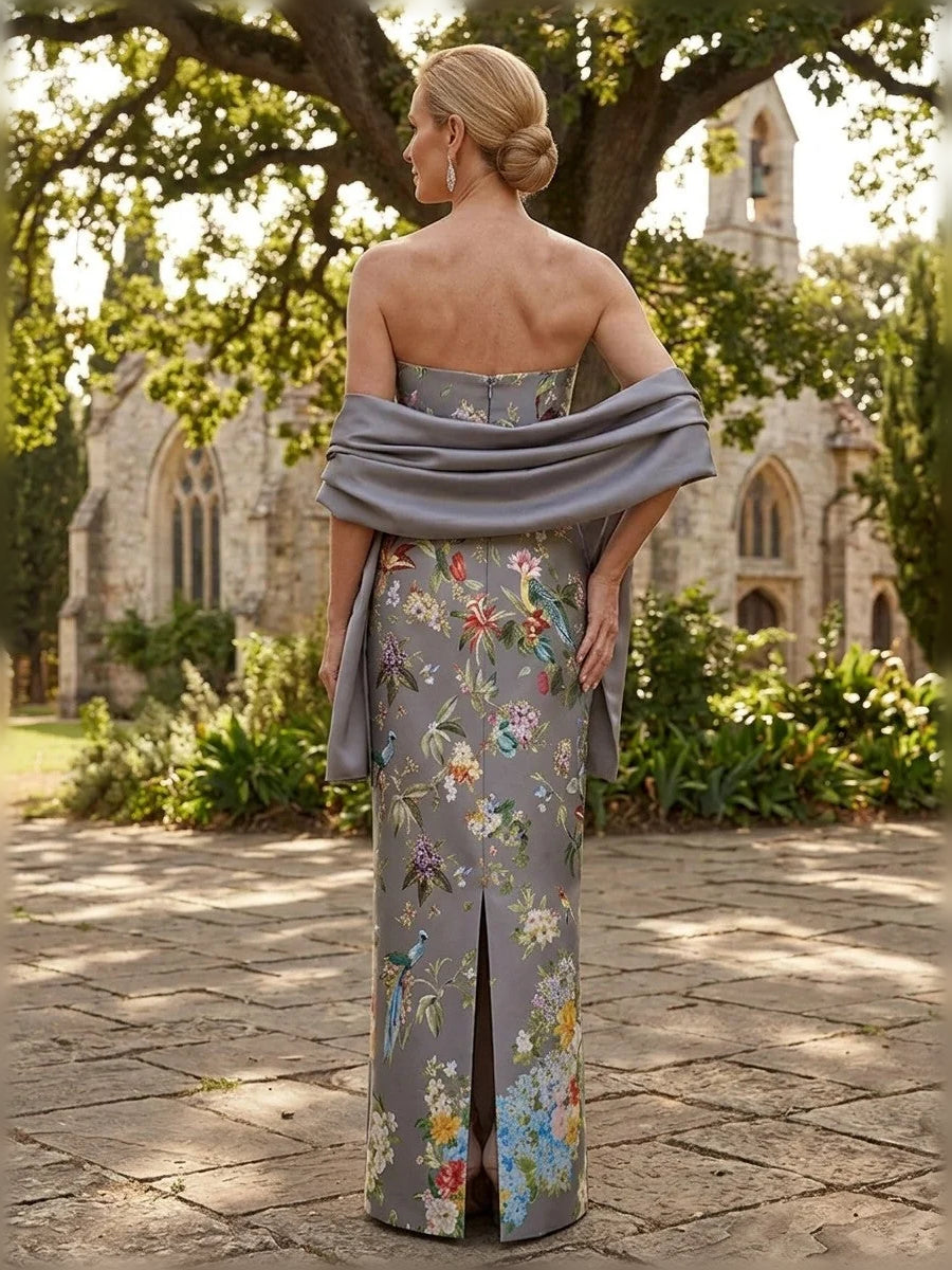 Dusty Blue floor-length mother of the bride dress, alternate view showing the bodice and skirt