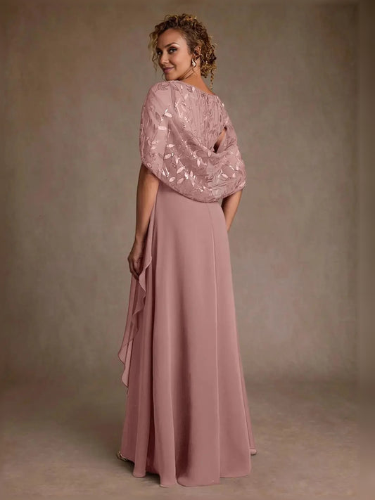 Dusty Rose maxi mother of the bride dress, alternate view showing the bodice and skirt