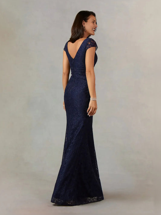 Dark Navy floor-length mother of the bride dress, alternate view showing the bodice and skirt