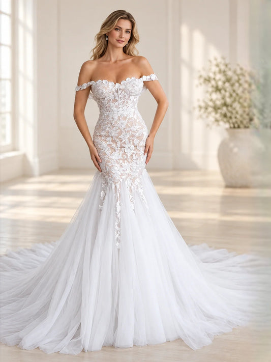 White floor-length wedding dress, alternate view showing the bodice and skirt