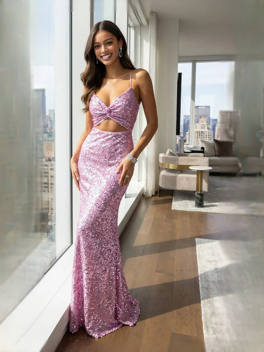 Lilac floor-length prom dress, alternate view showing the bodice and skirt