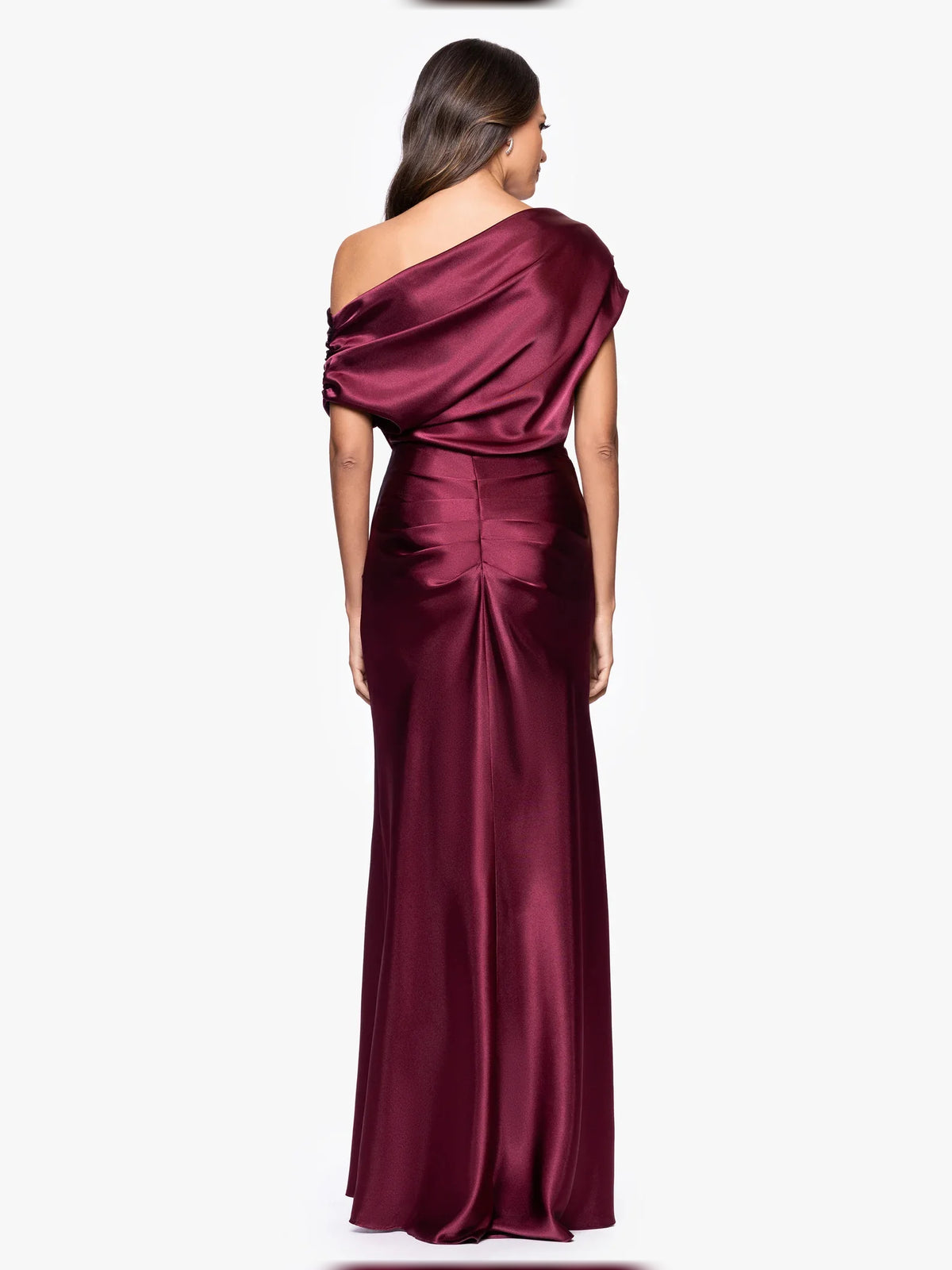 Burgundy floor-length mother of the bride dress, alternate view showing the bodice and skirt