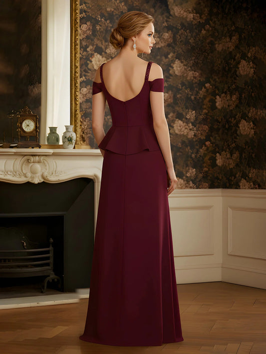Burgundy floor-length mother of the bride dress, alternate view showing the bodice and skirt