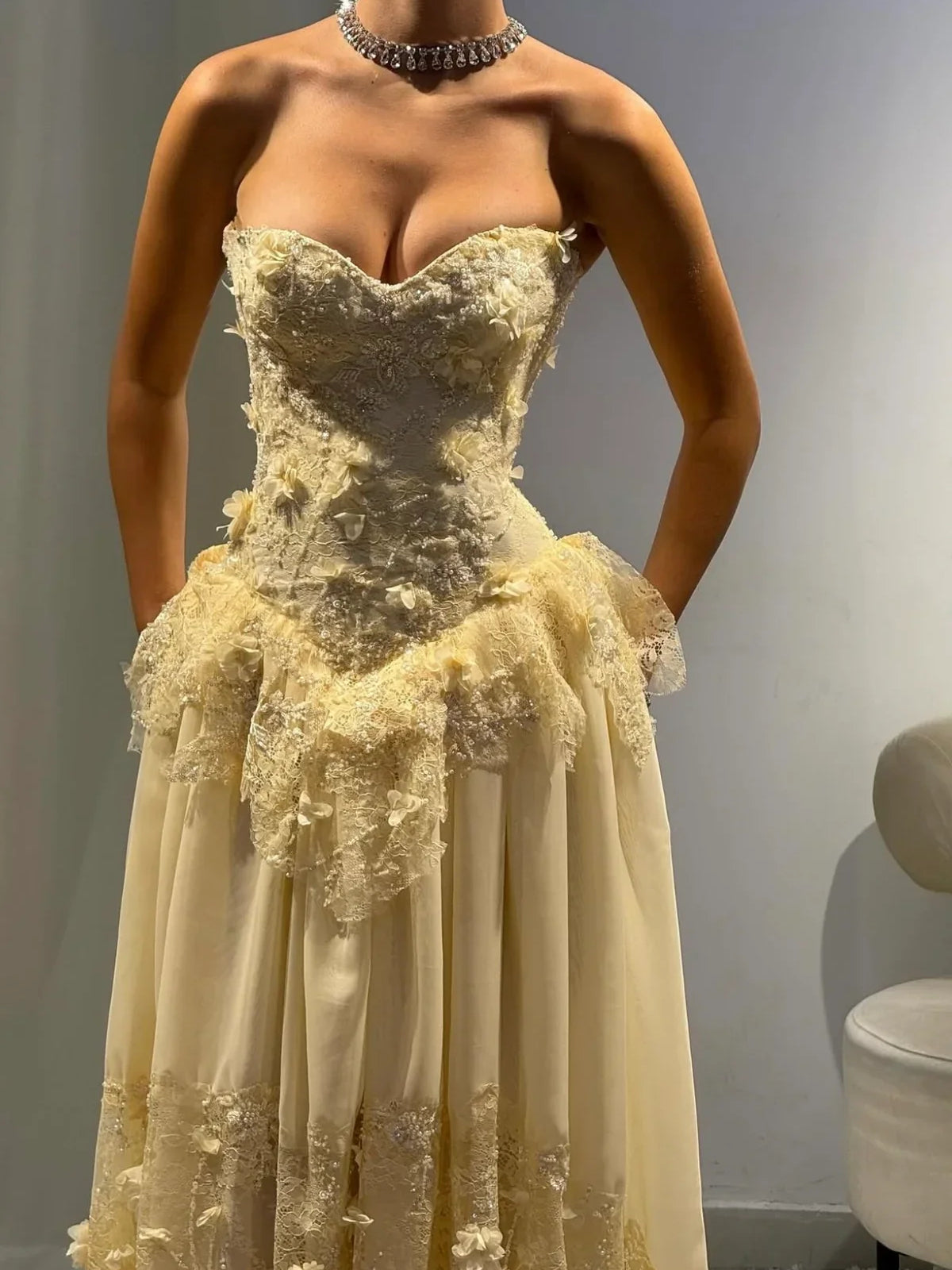 Pale Lemon a-line floor-length formal dress with beading, alternate view