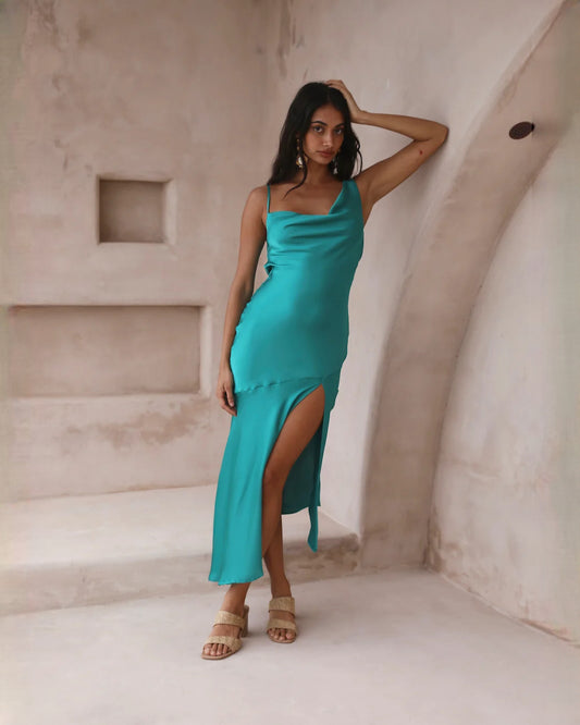 sleeveless satin a-line midi bridesmaid dress - image 2