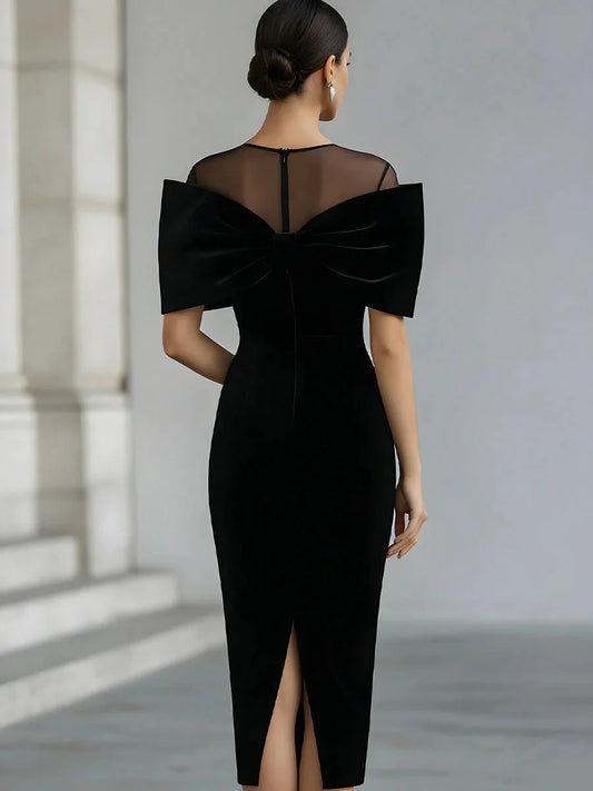 Black short mother of the bride dress, alternate view showing the bodice and skirt