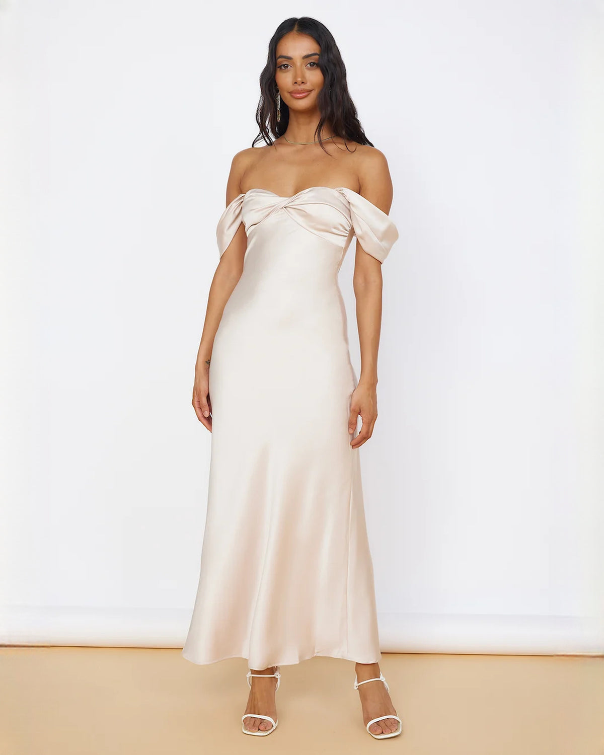sleeveless satin a-line maxi bridesmaid dress - image 2