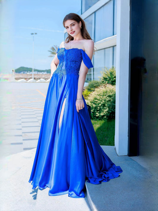 Cobalt Blue floor-length prom dress, alternate view showing the bodice and skirt