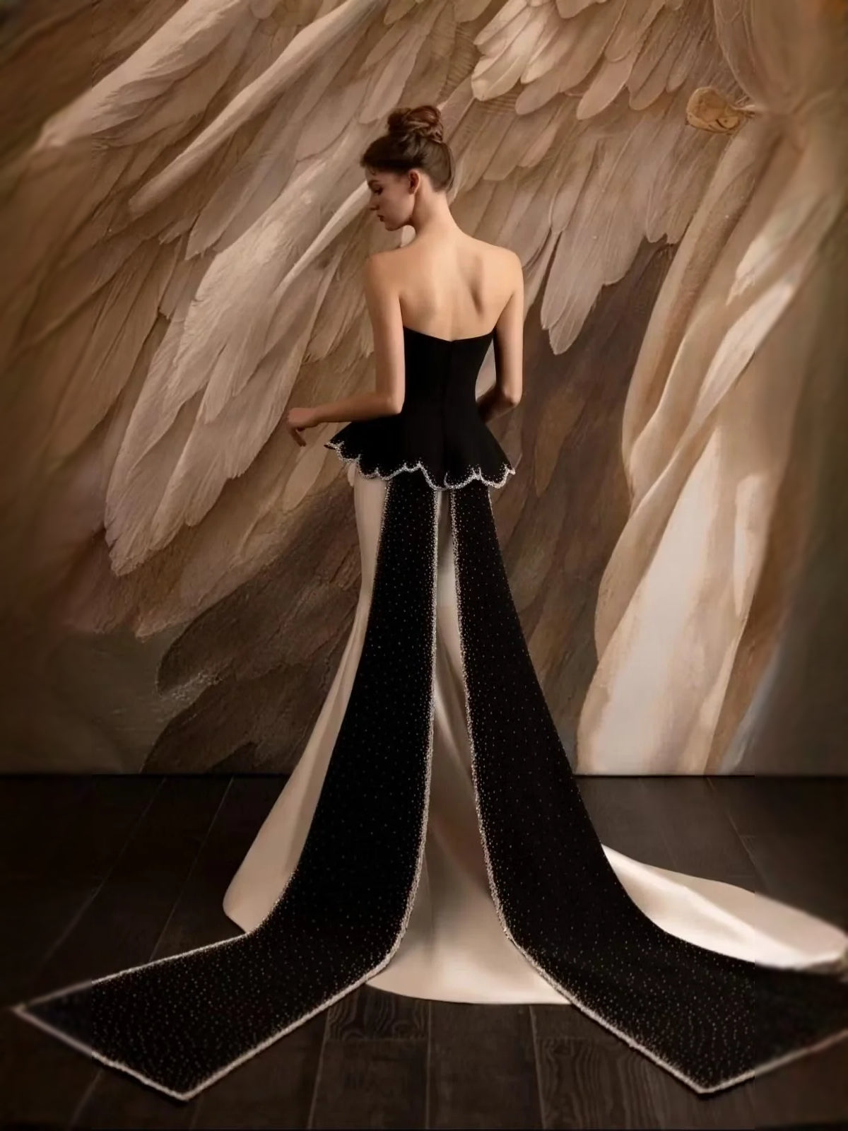Champagne mermaid floor-length formal dress with color-block panels, alternate view