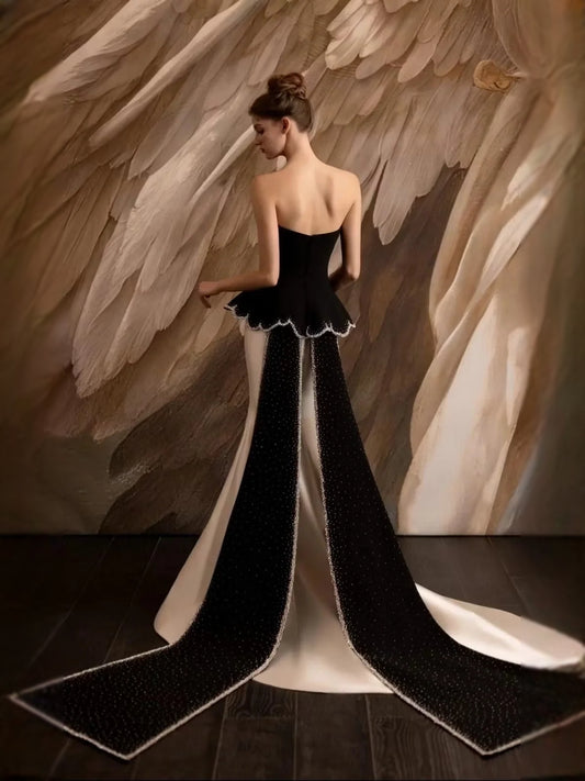 Champagne mermaid floor-length formal dress with color-block panels, alternate view