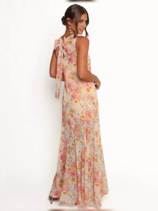 Blush Pink a-line floor-length formal dress with bow detail, alternate view