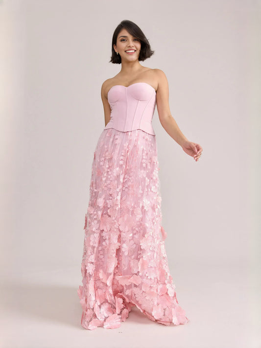Light Pink floor-length prom dress, alternate view showing the bodice and skirt
