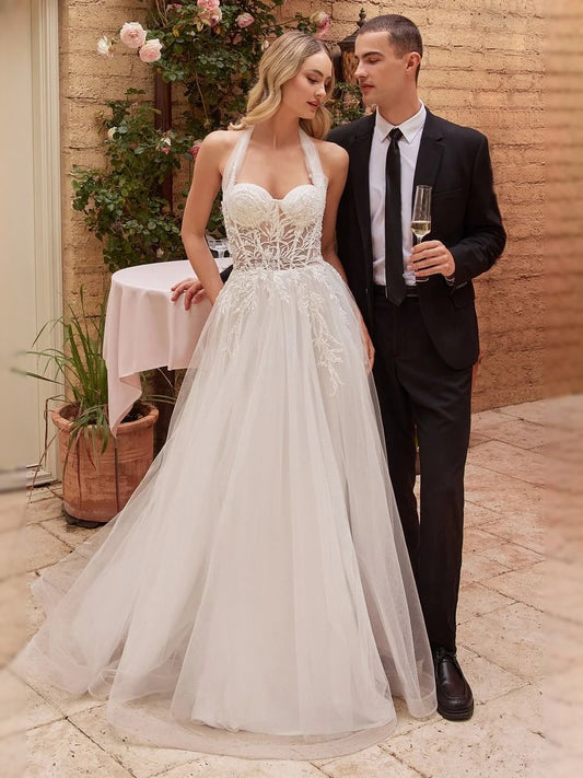 Ivory floor-length wedding dress, alternate view showing the bodice and skirt