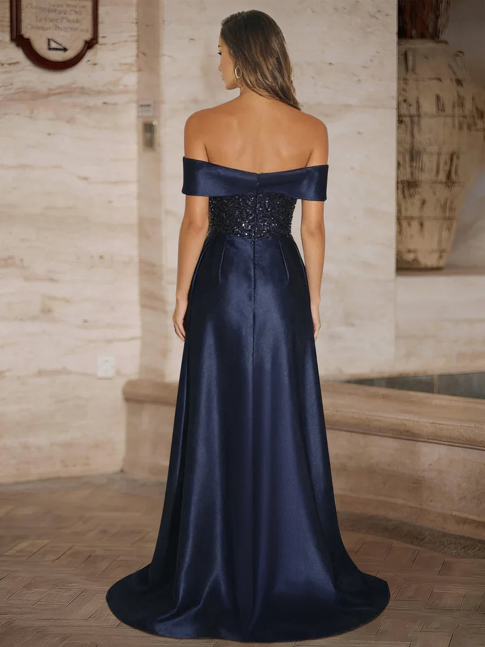 Dark Navy floor-length prom dress, alternate view showing the bodice and skirt