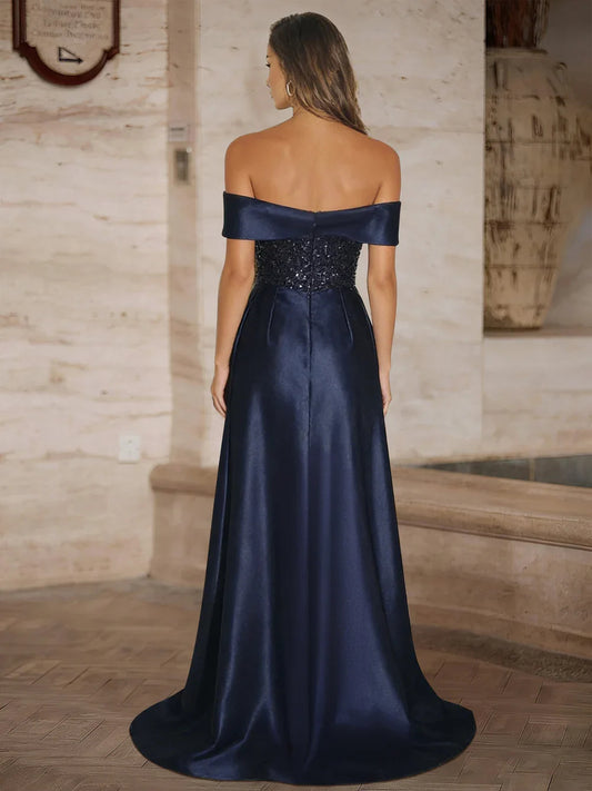 Dark Navy floor-length prom dress, alternate view showing the bodice and skirt