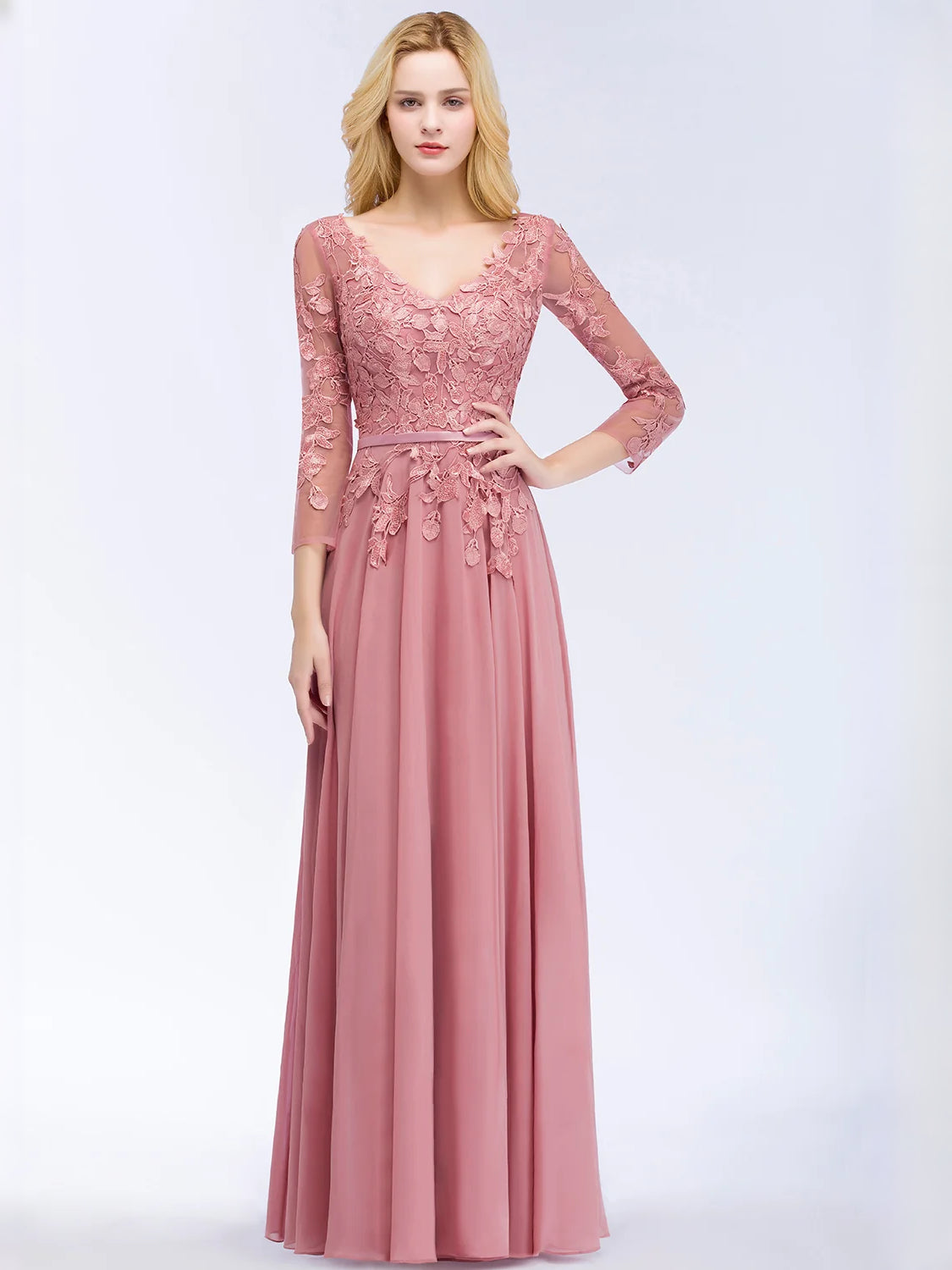 Dusty Pink floor-length prom dress, alternate view showing the bodice and skirt