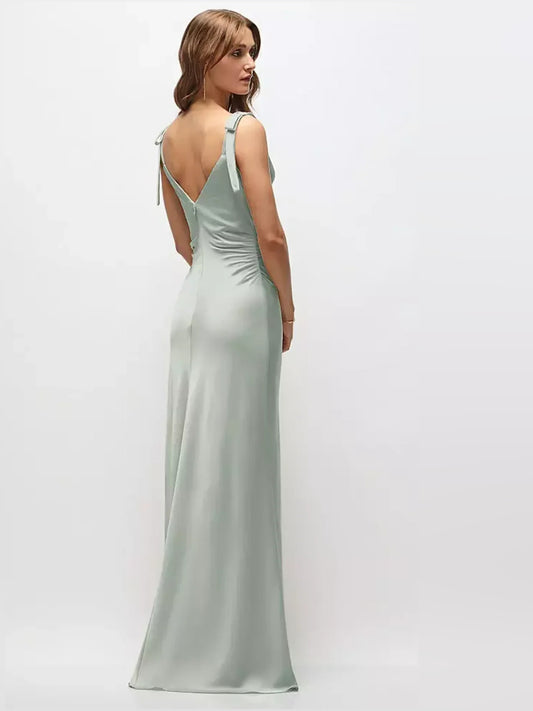 Light Gray maxi bridesmaid dress, alternate view showing the bodice and skirt