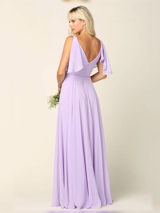 Lilac maxi bridesmaid dress, alternate view showing the bodice and skirt