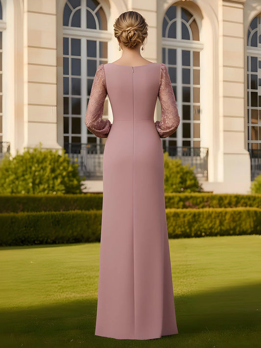 Dusty Rose floor-length mother of the bride dress, alternate view showing the bodice and skirt