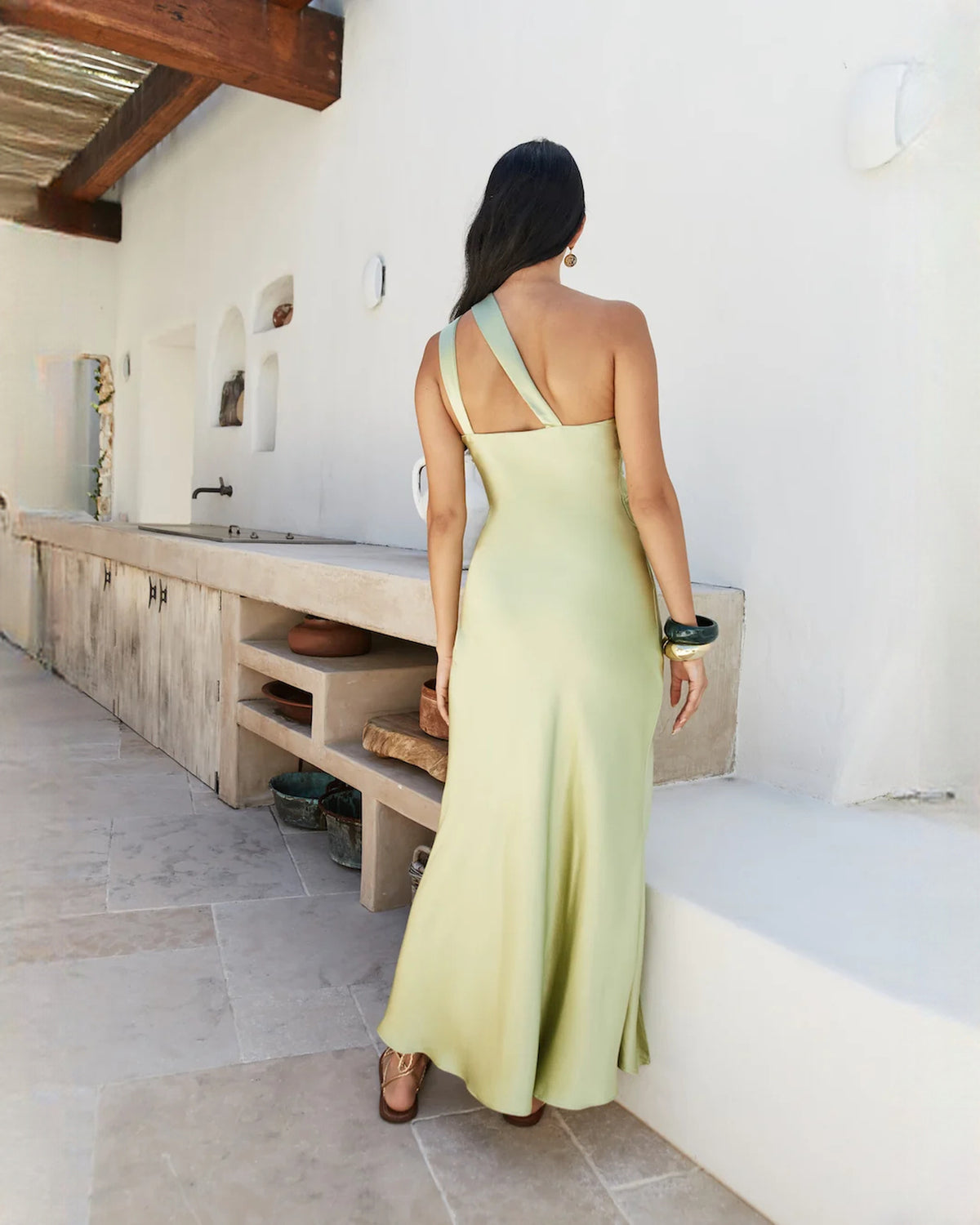 sleeveless satin a-line maxi bridesmaid dress - image 2