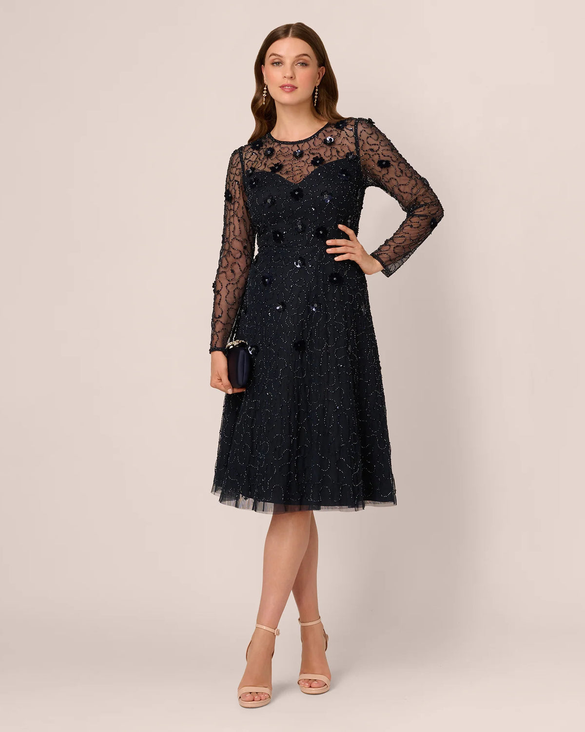 long-sleeve a-line midi mother of the bride dress - image 2