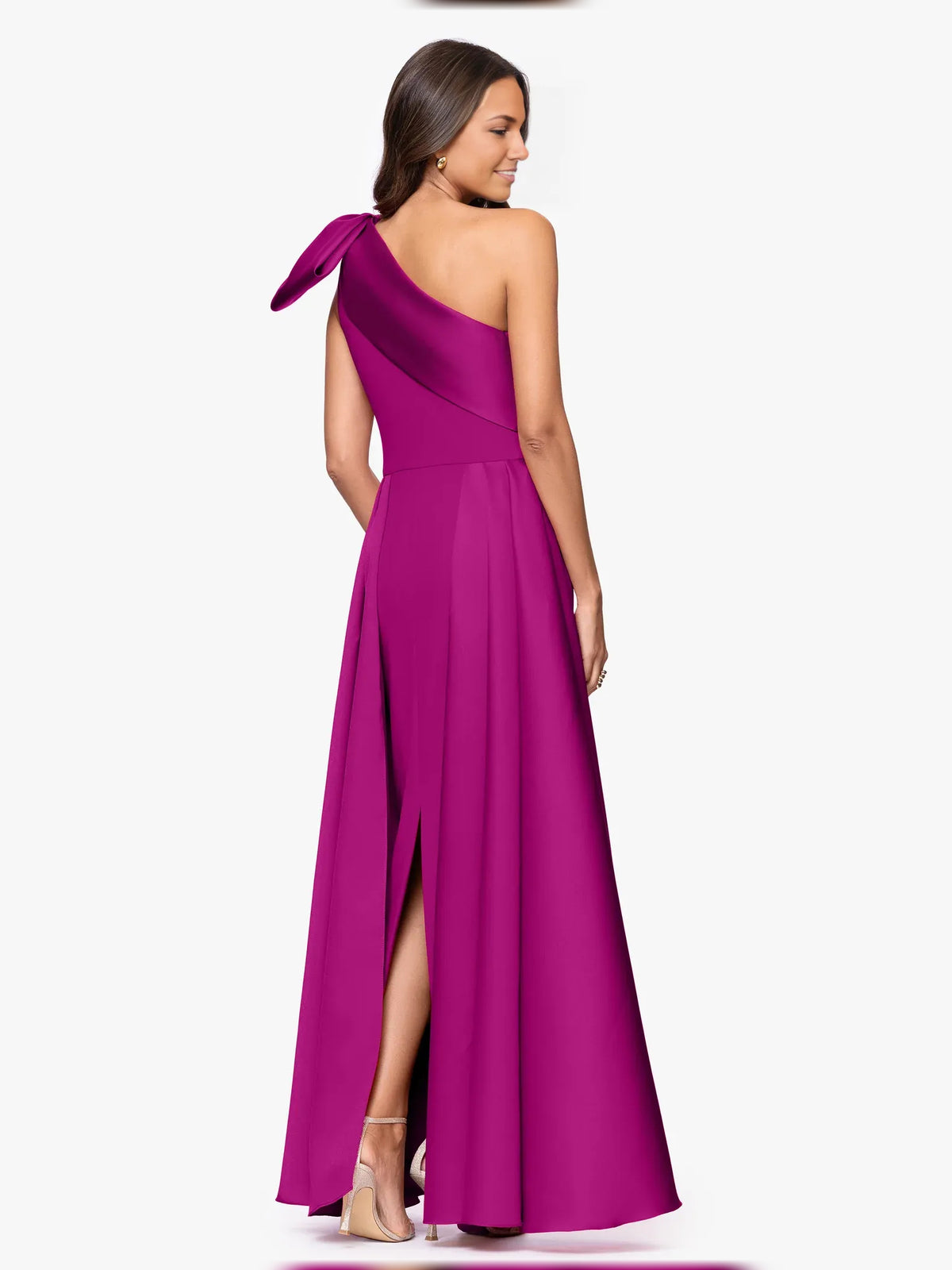 Orchid floor-length mother of the bride dress, alternate view showing the bodice and skirt