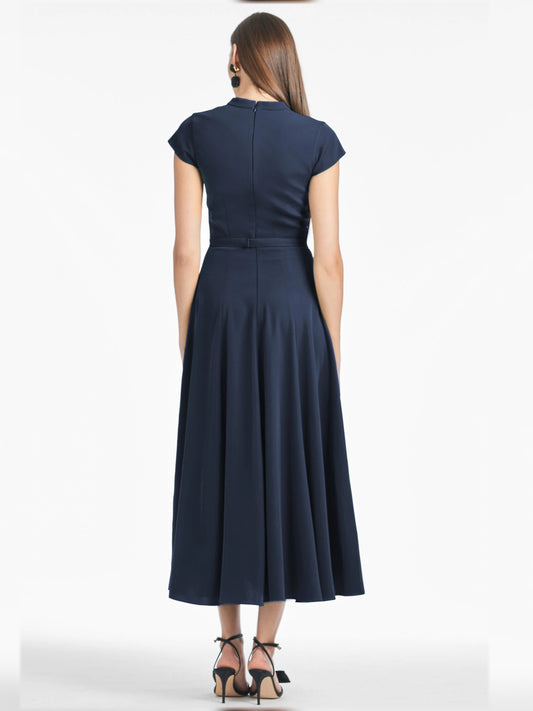 Navy Blue short mother of the bride dress, alternate view showing the bodice and skirt