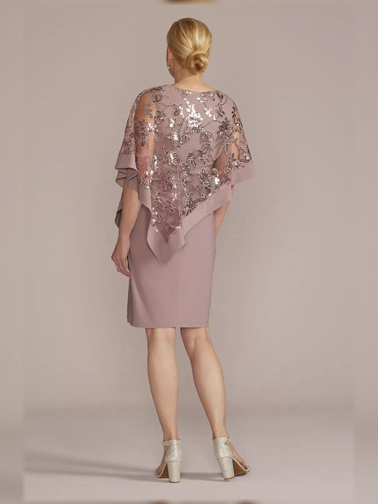 Mauve knee-length mother of the bride dress, alternate view showing the bodice and skirt