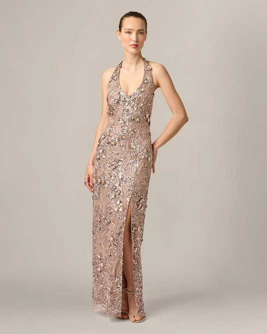 halter neck a-line maxi mother of the bride dress - image 2