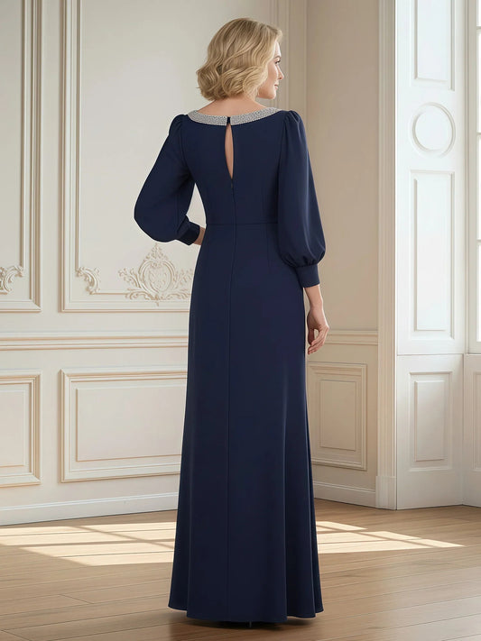 Navy Blue floor-length mother of the bride dress, alternate view showing the bodice and skirt