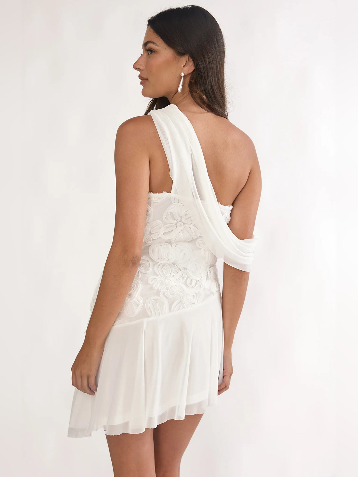 Off White mini homecoming dress, alternate view showing the bodice and skirt