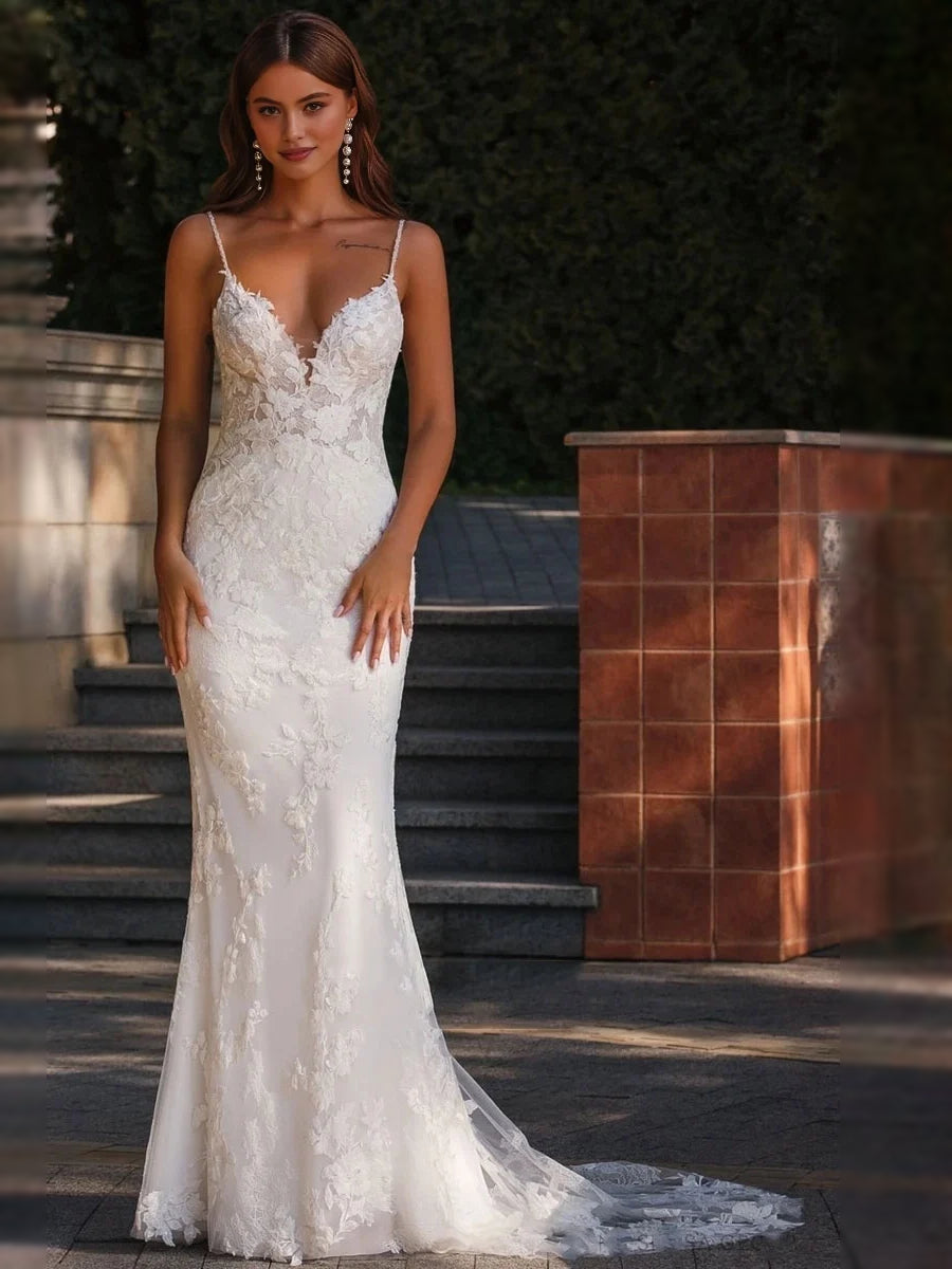 White floor-length wedding dress, alternate view showing the bodice and skirt
