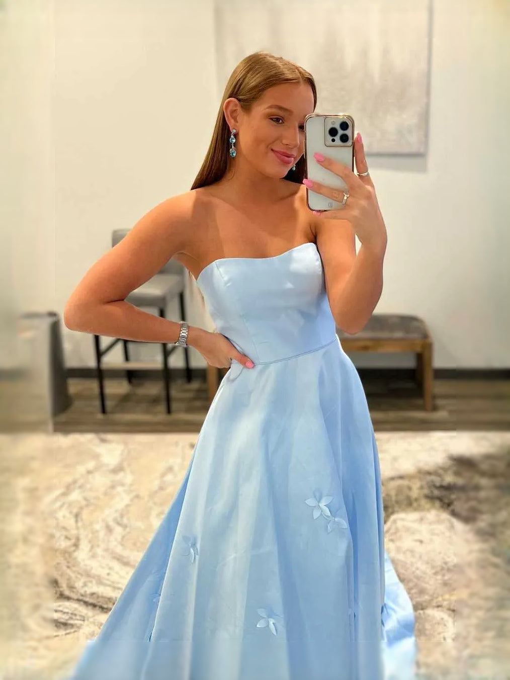 Sky Blue floor-length prom dress, alternate view showing the bodice and skirt