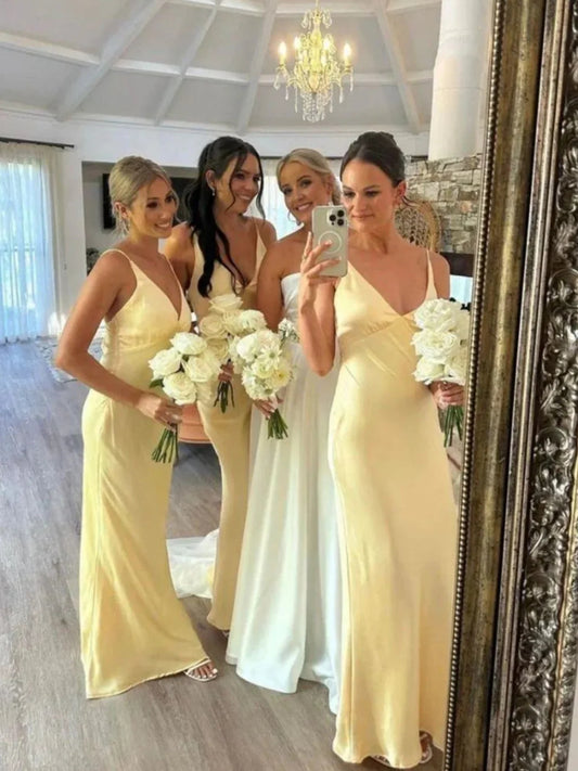 Yellow floor-length bridesmaid dress, alternate view showing the bodice and skirt