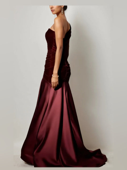 Deep Red floor-length mother of the bride dress, alternate view showing the bodice and skirt