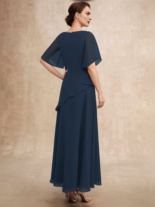 Dark Navy floor-length mother of the bride dress, alternate view showing the bodice and skirt