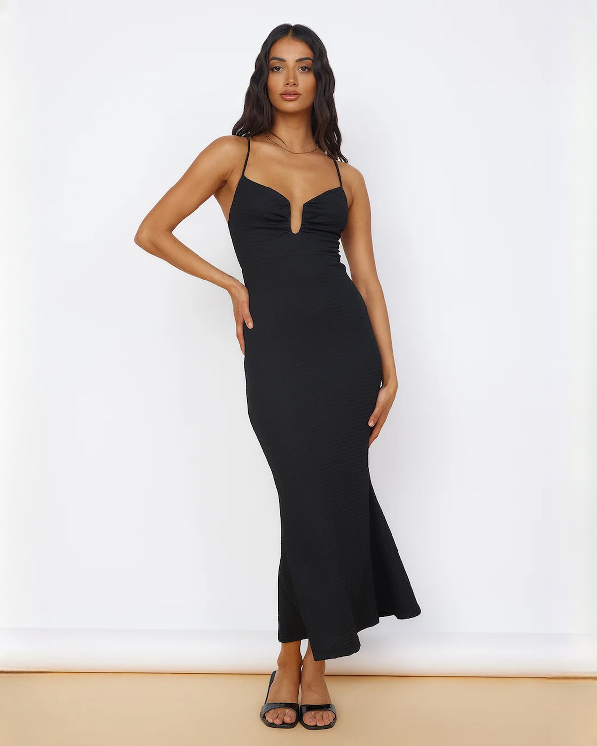 sleeveless structured satin a-line maxi bridesmaid dress - image 2