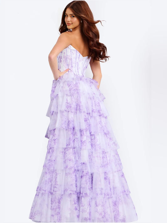 Lilac floor-length prom dress, alternate view showing the bodice and skirt