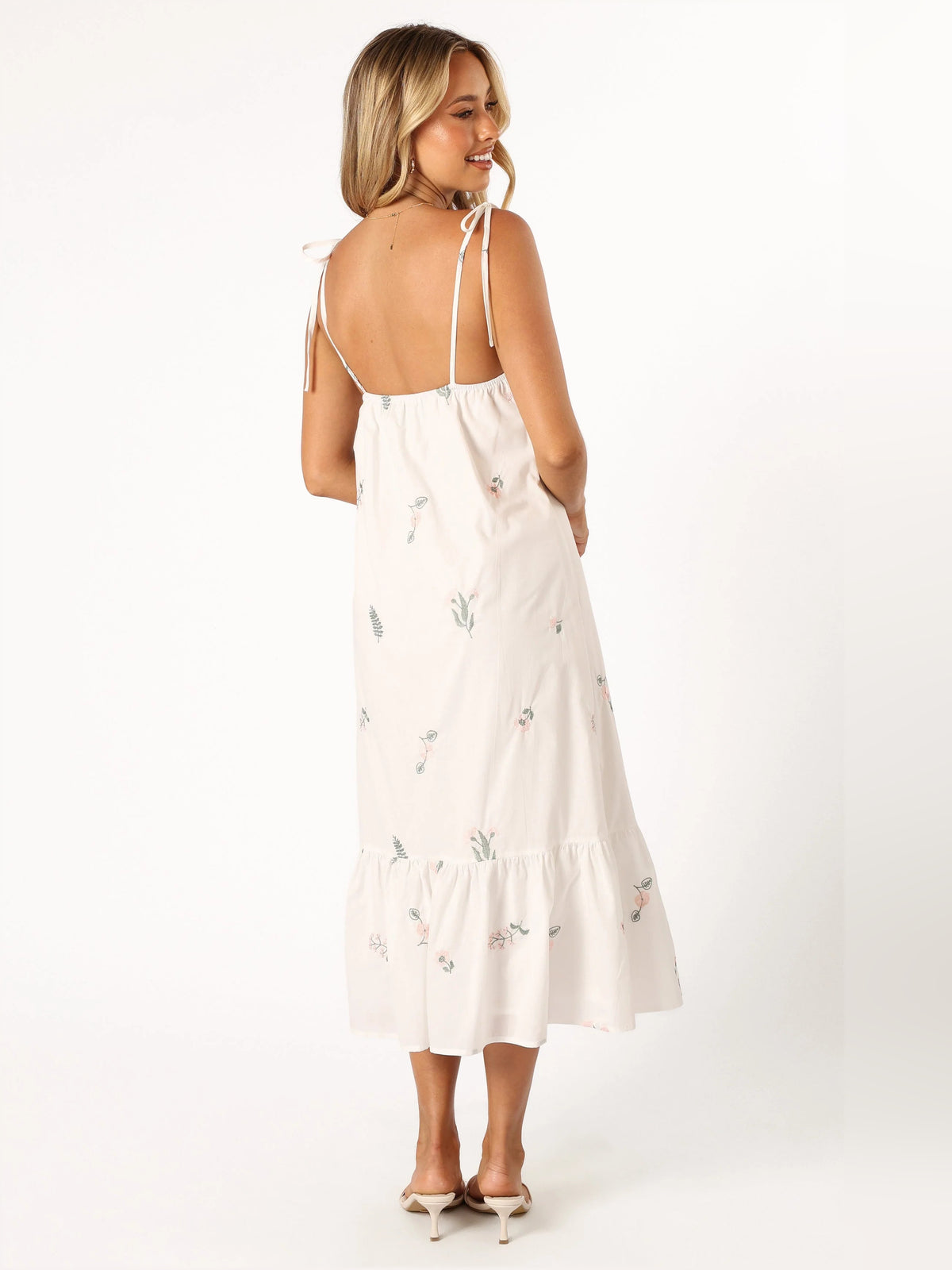 Floral midi formal dress with ruffle details, alternate view
