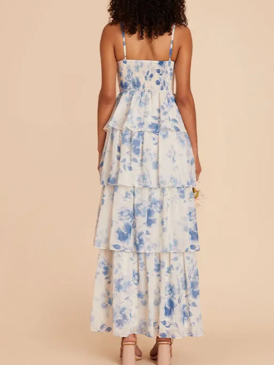 Blue maxi prom dress, alternate view showing the bodice and skirt