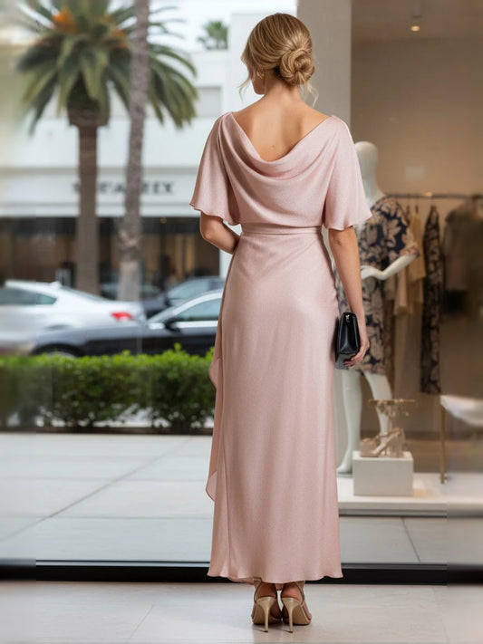 Champagne midi bridesmaid dress, alternate view showing the bodice and skirt